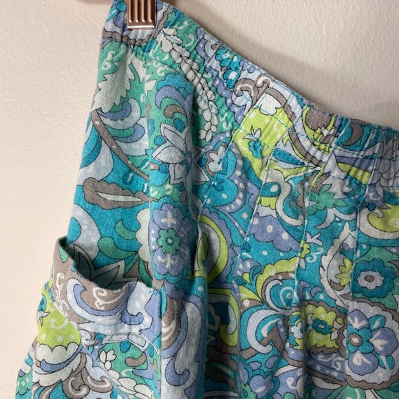 🔥 Old Navy | Green/Blue Paisley Print Linen Blend Pleated Skirt w/ Pockets M - Picture 2 of 5